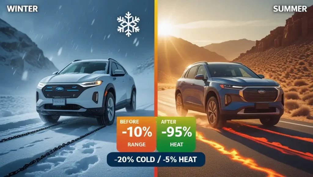 Electric SUVs tested in extreme winter cold and summer heat showing real range impact