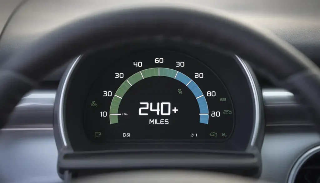 VW ID 4 range display showing real-world electric battery performance and miles remaining