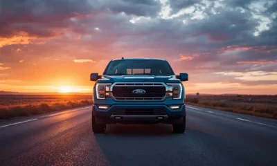F-150 Lightning electric pickup truck parked on highway
