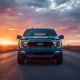 F-150 Lightning electric pickup truck parked on highway