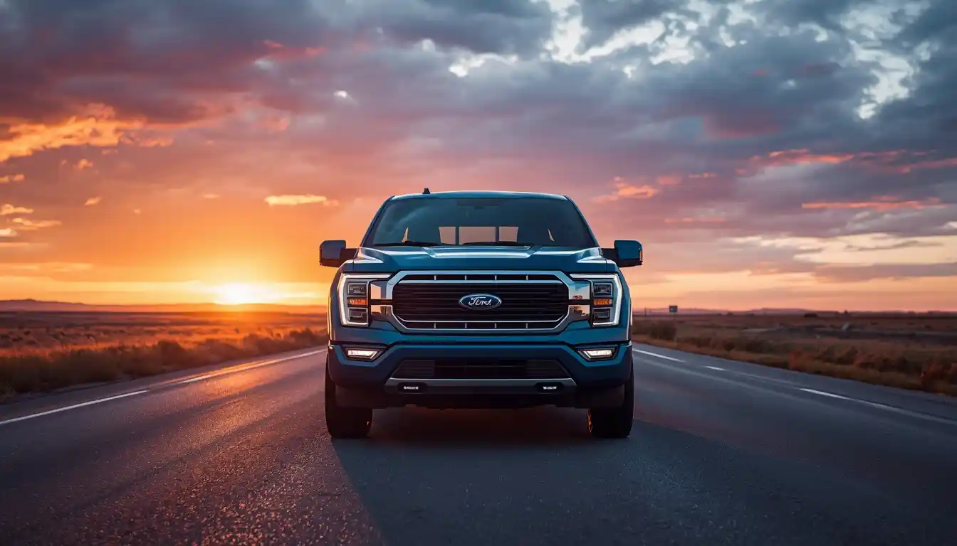 F-150 Lightning electric pickup truck parked on highway