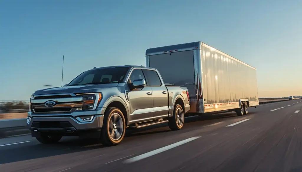 F-150 Lightning towing capacity pulling trailer on highway