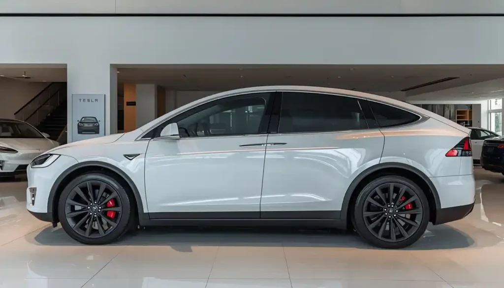 2026 Tesla Model X price base trim AWD shown at Tesla showroom starting at $99990