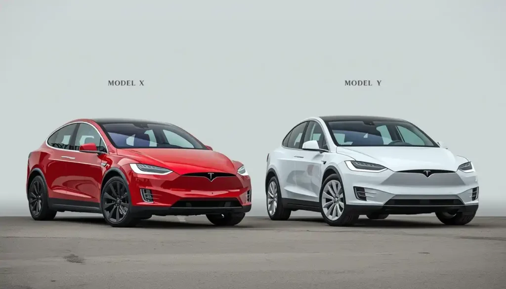 Tesla Model X vs Model Y side by side comparison showing size difference and design