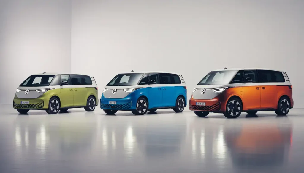 2026 Volkswagen ID.Buzz three trim levels Pro S, Pro S Plus and 1st Edition lineup in different colors
