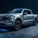2026 F-150 Lightning Pro electric pickup truck studio shot with charging port open