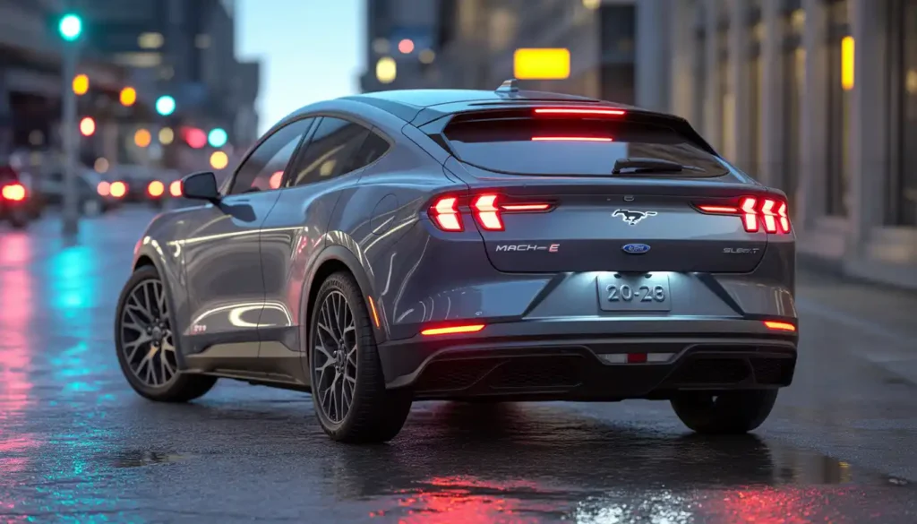 2026 Ford Mustang Mach-E Select RWD rear LED taillights specs and 19-inch wheels