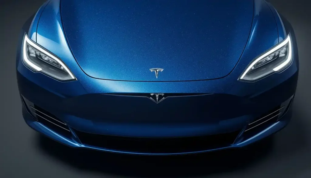 2026 Tesla Model S Frost Blue Metallic showing new front bumper camera and updated LED headlights
