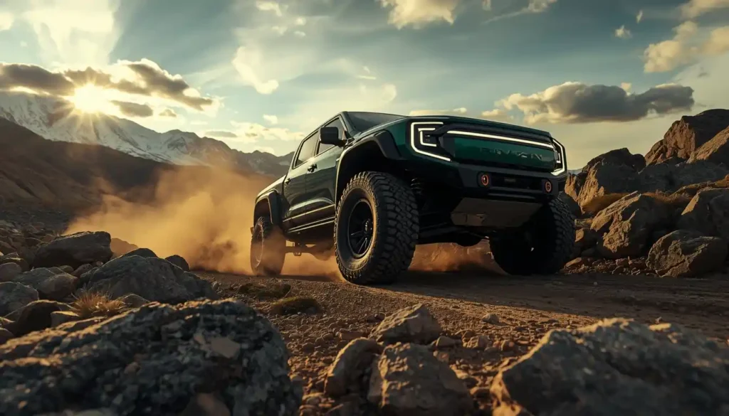 Best electric trucks 2026 — best electric cars truck category, Rivian R1T off-road mountain trail