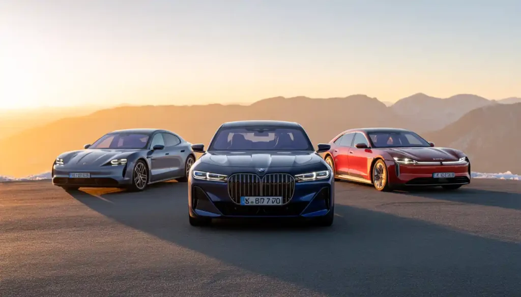BMW i7 vs Porsche Taycan vs Lucid Air luxury electric sedan comparison
