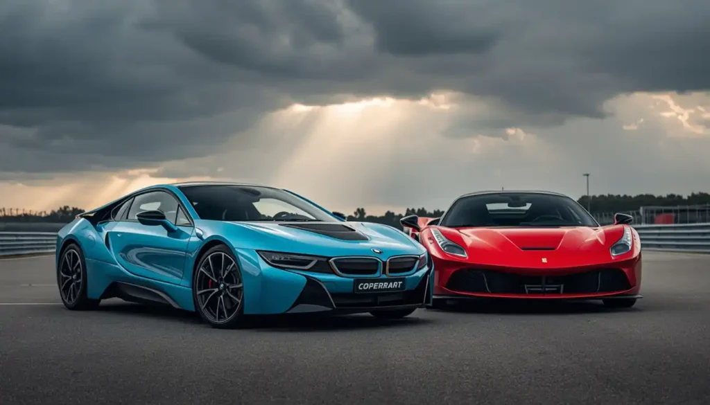 `2026 BMW i8 supercar comparison butterfly doors carbon fiber view`