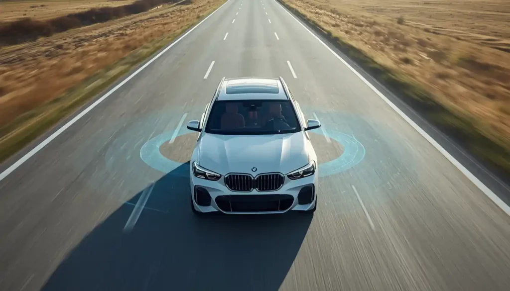 BMW iX M60 showing advanced driver assistance highway assist and 5 star Euro NCAP safety features