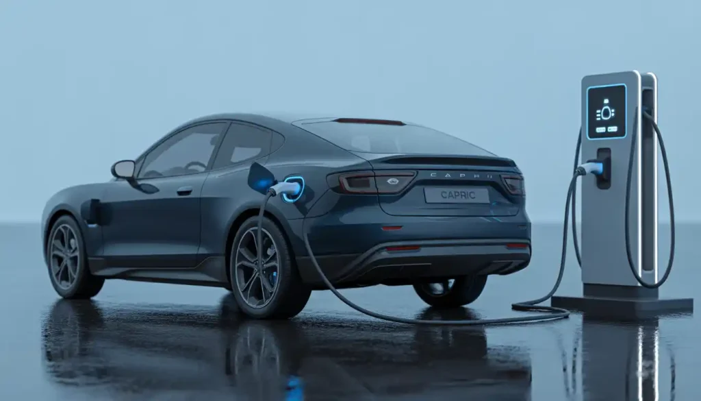 Ford Capri EV charging at DC fast charger 185kW public charging station