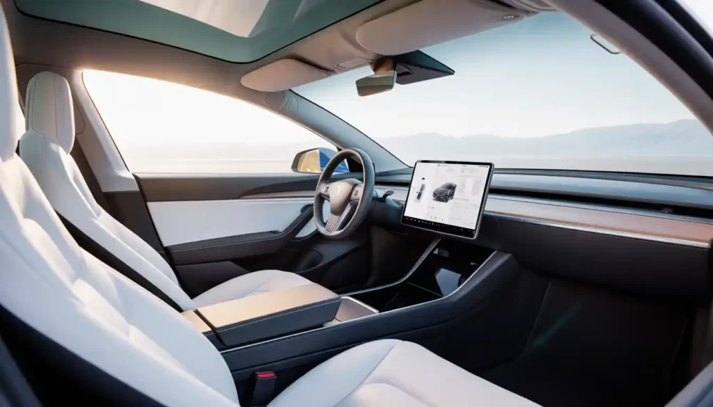 Tesla Model 3 interior 15.4 inch touchscreen minimalist dashboard design