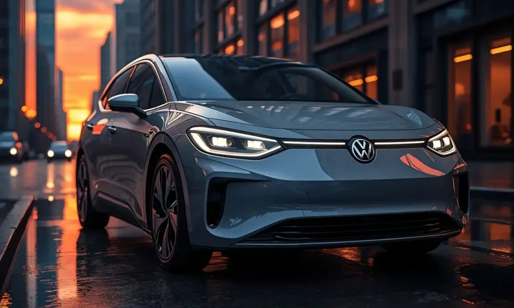 Volkswagen ID.3 2026 electric hatchback front view in modern city