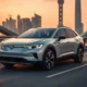 Volkswagen ID.6 X 2026 electric SUV parked on Shanghai highway at golden hour