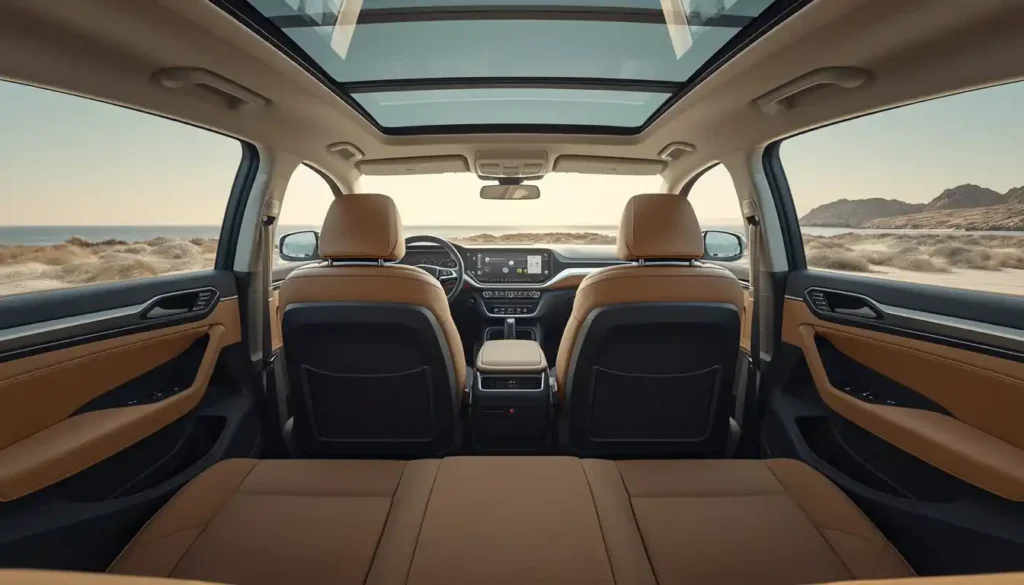 Volkswagen ID.6 X 2026 spacious seven-seat interior with panoramic roof and floating touchscreen
