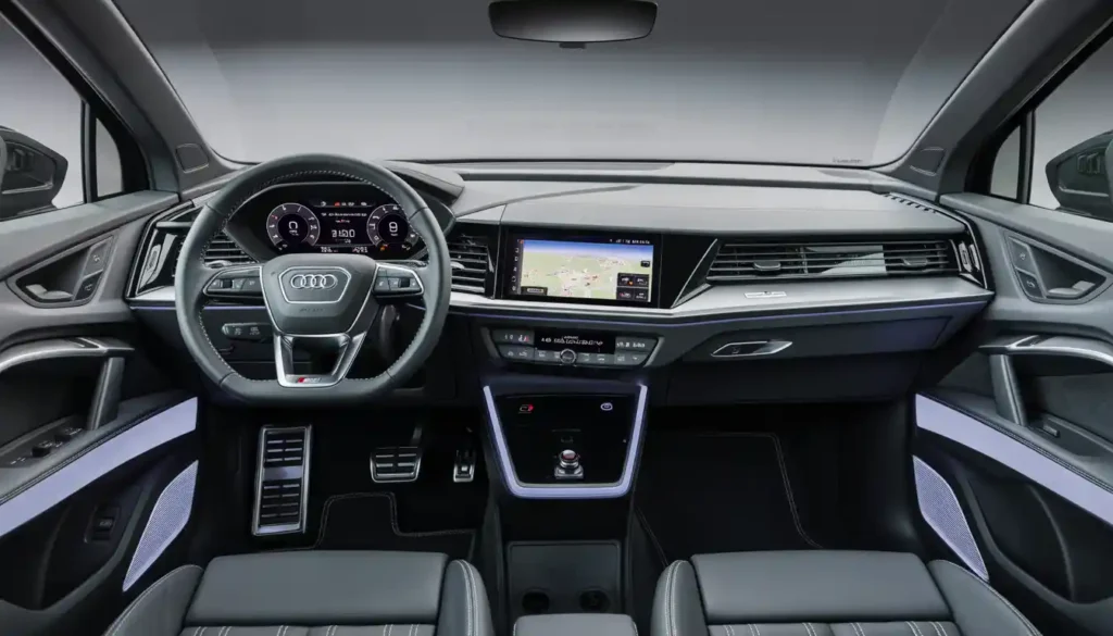 Audi Q4 e-tron 2026 interior showing 11.6-inch touchscreen and digital cockpit