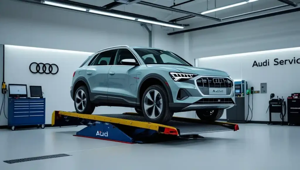 Audi Q4 e-tron undergoing certified inspection at Audi service centre