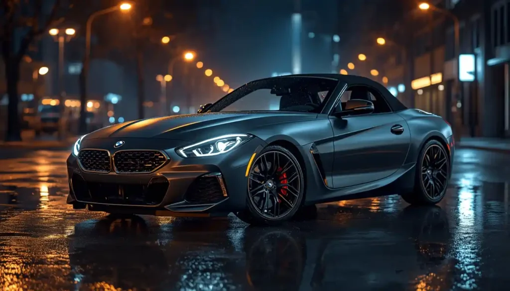 2026 BMW Z4 Final Edition Frozen Matte Black last production model on wet road at night