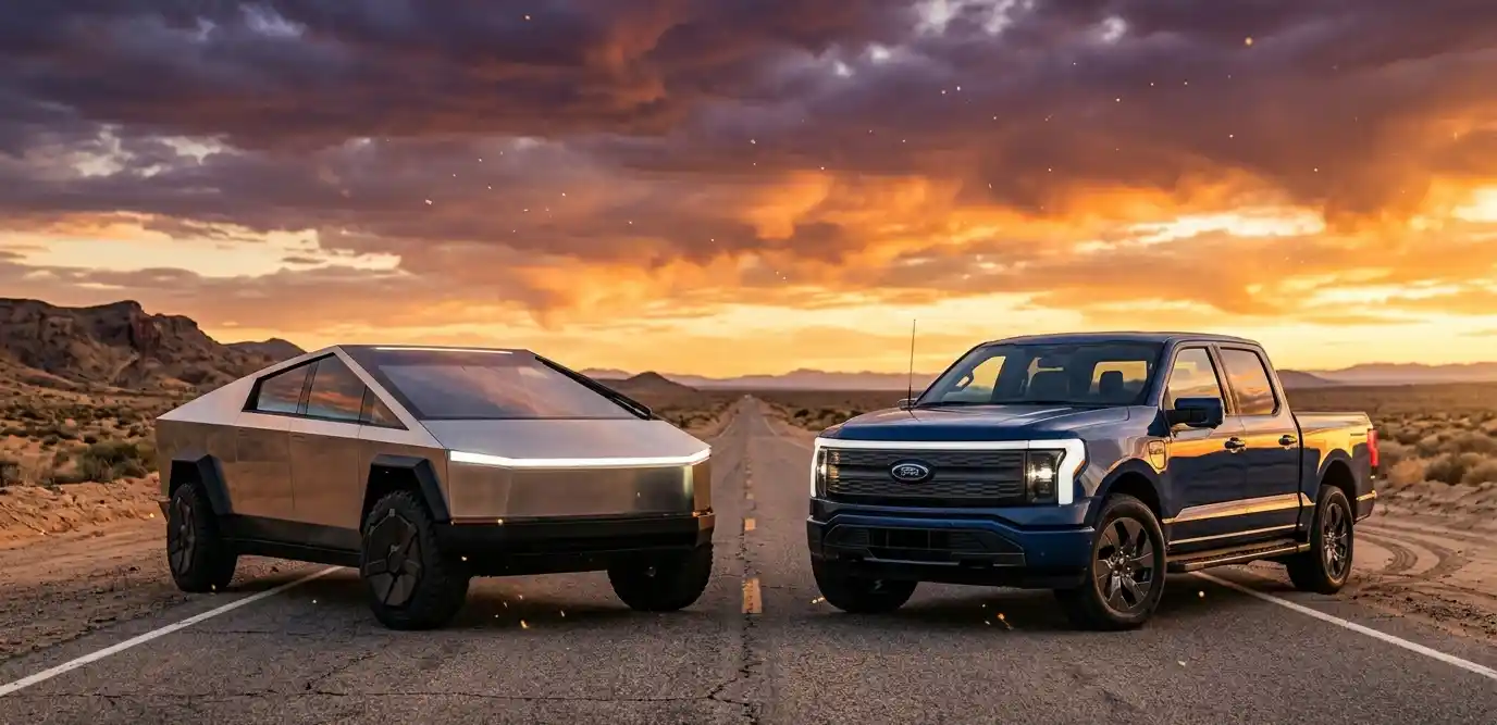 `2027 Cybertruck vs Ford electric pickup truck highway comparison`