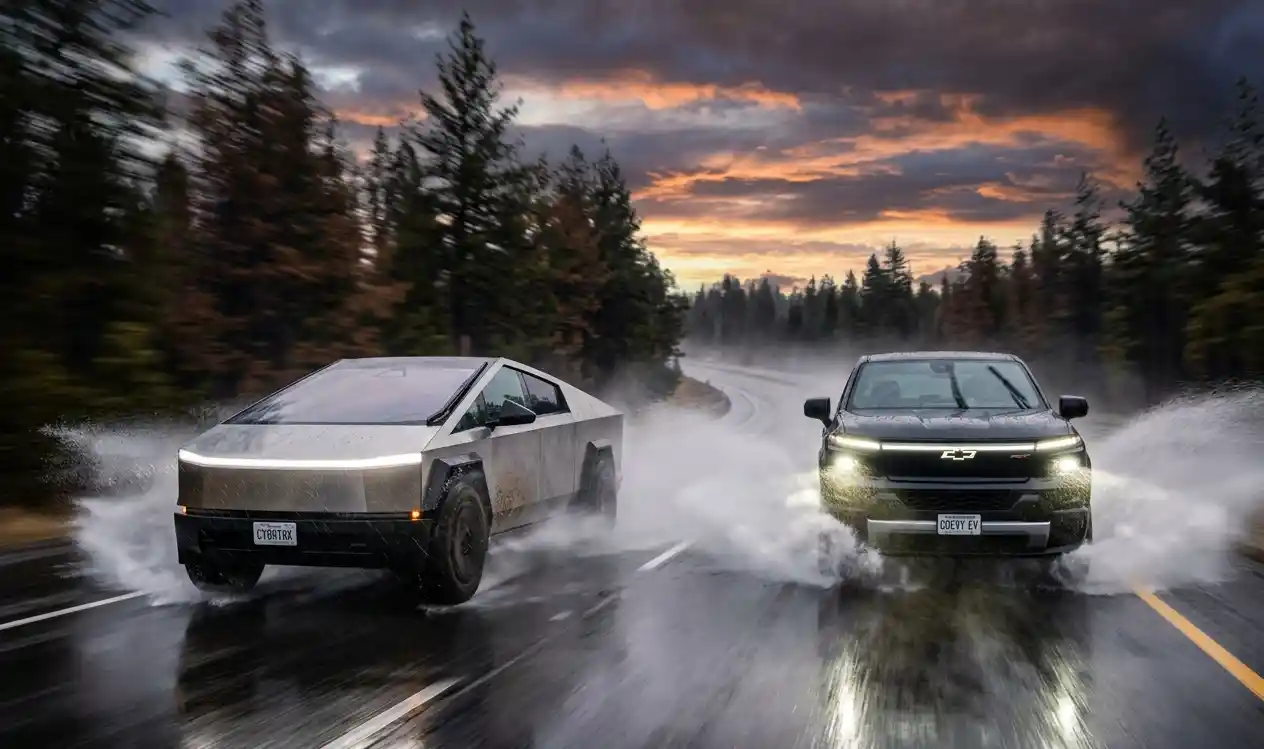 Tesla Cybertruck vs Chevrolet Silverado EV electric truck comparison