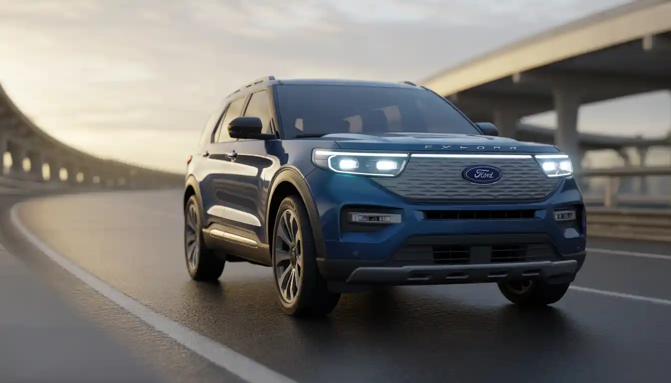 2026 Ford Explorer EV Premium Extended Range AWD in dynamic exterior shot showing dual-motor electric SUV