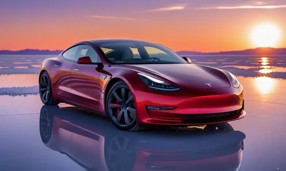 2026 Tesla Roadster electric supercar on Nevada salt flats at golden hour