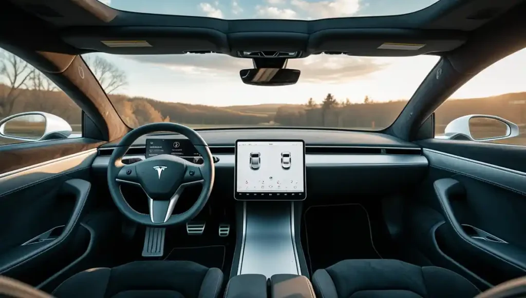 `2026 Tesla Roadster interior curved touchscreen carbon fiber yoke`