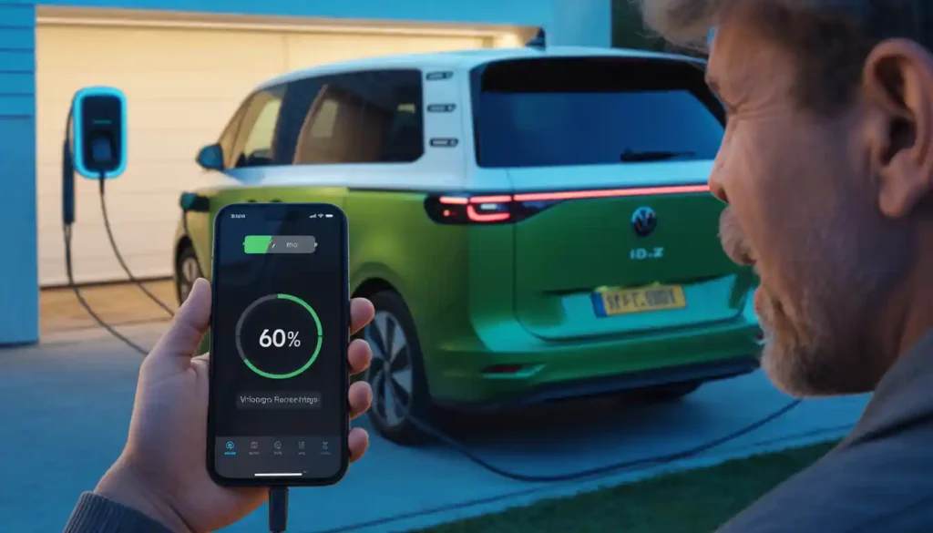 VW ID. Buzz software problems — owner frustrated with VW app showing wrong battery status during home charging session