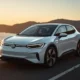 2026 Volkswagen ID.3 Pro S in Pearl White on coastal cliff road at golden hour