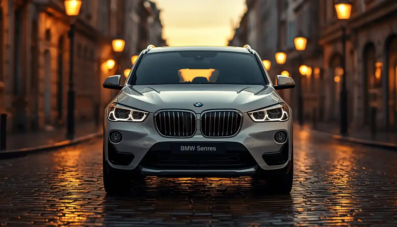 BMW iX1 2026 electric SUV front view in Alpine White on wet European street