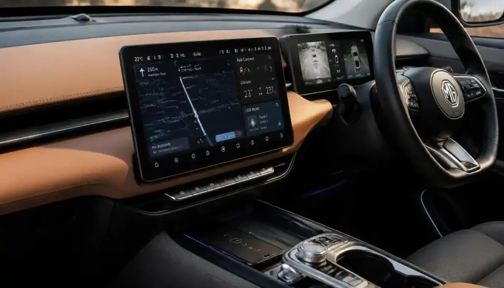 MG S5 EV interior 12.8 inch touchscreen and cockpit