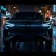 2026 BYD Atto 3 electric vehicle in Cosmos Black on a wet city street at night with LED lights glowing