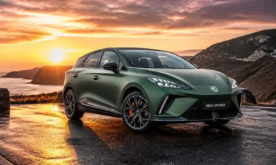 2026 MG4 XPOWER in matte Hunter Green parked on a coastal road at golden hour