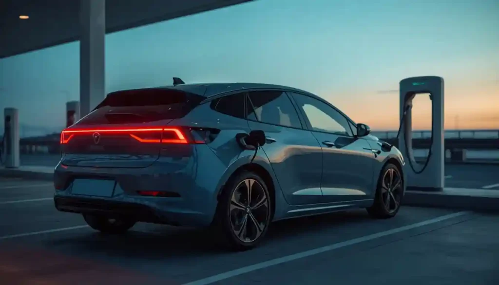 cupra born 2026 VZ in Vapour Grey plugged into a DC rapid charger at a highway charging station
