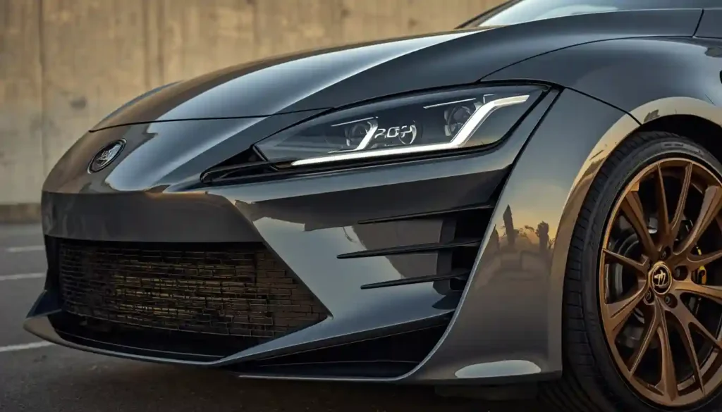 Close-up of the cupra born 2026 facelift showing the new shark nose design and LED headlights