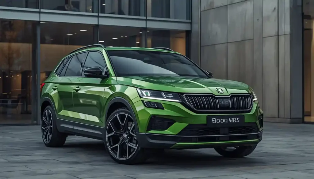 Green Skoda Elroq vRS parked in the city, one of the best value Skoda electric cars in 2026.