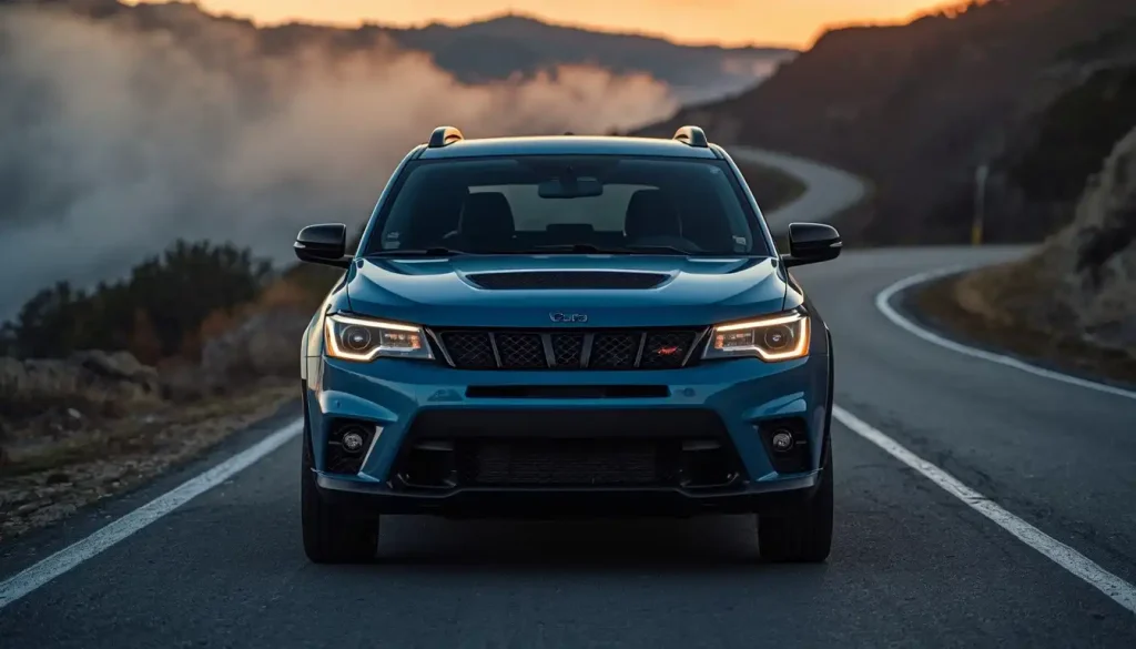 The CUPRA Terramar 2026 climbing a foggy mountain road just after sunrise.