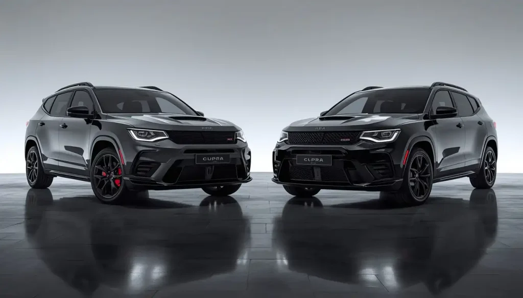 The CUPRA Terramar's V and VZ trims parked together, showing off the different wheels and lights.